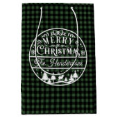 Merry Christmas Green & Black Plaid Aangepaste naa Medium Cadeauzakje (Voorkant)