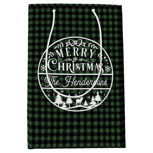 Merry Christmas Green & Black Plaid Aangepaste naa Medium Cadeauzakje (Voorkant)