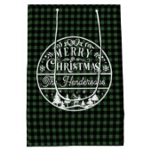 Merry Christmas Green & Black Plaid Aangepaste naa Medium Cadeauzakje (Achterkant)