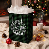 Merry Christmas Green & Black Plaid Aangepaste naa Medium Cadeauzakje