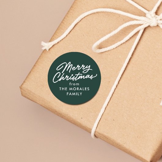 Merry Christmas green casual script holiday gift Ronde Sticker