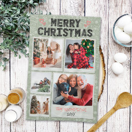 Merry Christmas Green Doodles 5 Photo Family Gift Theedoek
