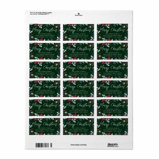 Merry Christmas Green Feestelijke Retour Adres Lab Etiket (Full Sheet)
