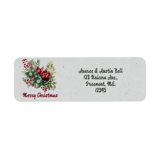 Merry Christmas Green Floral Retour Adres Label (Voorkant)