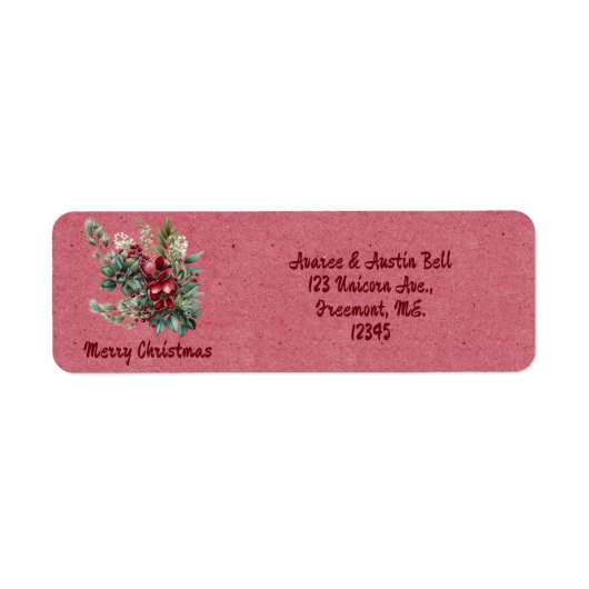 Merry Christmas Green Floral Retour Adres Label (Voorkant)