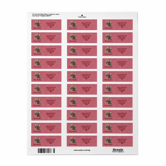 Merry Christmas Green Floral Retour Adres Label (Full Sheet)