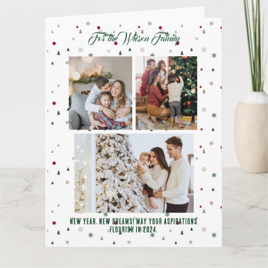 Merry Christmas Green Holiday Kaart 3 Fotocollage (Voorkant)