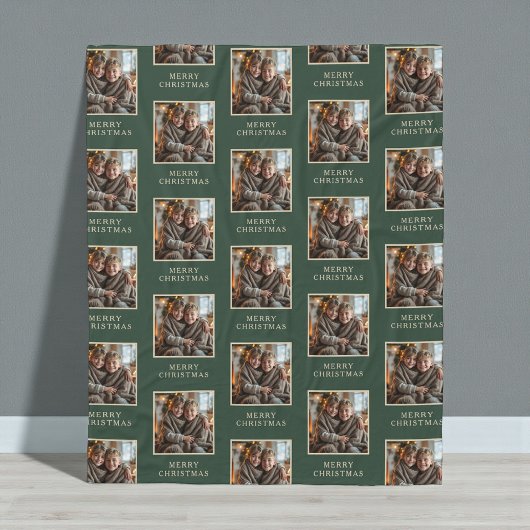 Merry Christmas Green Photo Holiday Fleece Deken