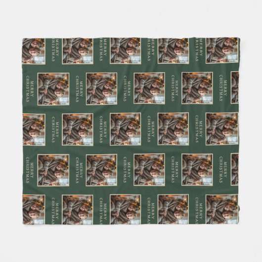 Merry Christmas Green Photo Holiday Fleece Deken (Voorkant (Horizontaal))