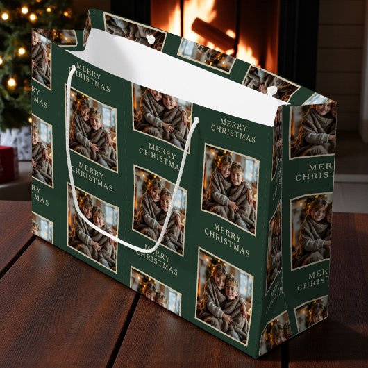 Merry Christmas Green Photo Holiday Groot Cadeauzakje