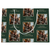 Merry Christmas Green Photo Holiday Groot Cadeauzakje (Voorkant)