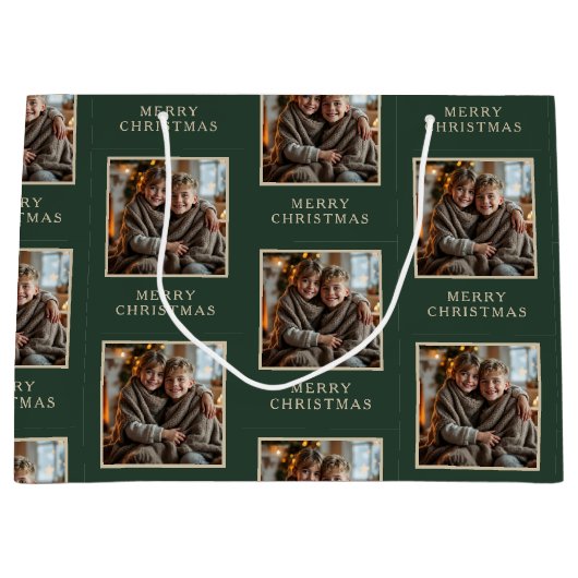 Merry Christmas Green Photo Holiday Groot Cadeauzakje (Voorkant)