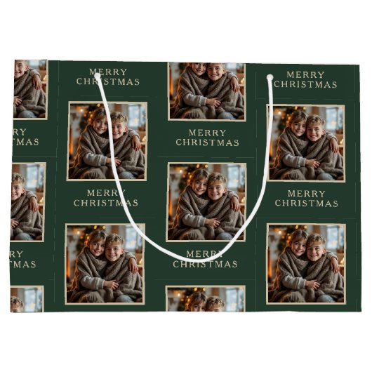 Merry Christmas Green Photo Holiday Groot Cadeauzakje (Achterkant)