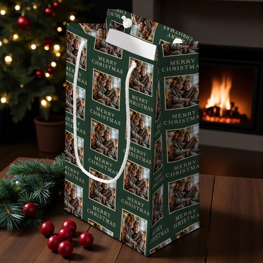 Merry Christmas Green Photo Holiday Klein Cadeauzakje