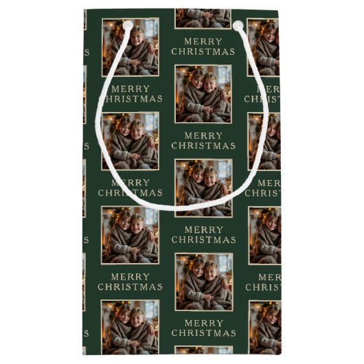 Merry Christmas Green Photo Holiday Klein Cadeauzakje (Achterkant)