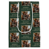 Merry Christmas Green Photo Holiday Medium Cadeauzakje (Achterkant)