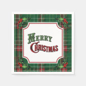 Merry Christmas Green Plaid with Holly Servet (Voorkant)