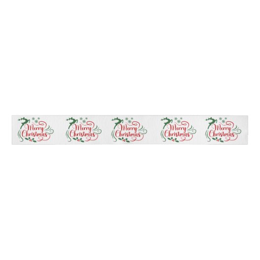 Merry Christmas Green Red On White Grosgrain Lint (Voorkant)