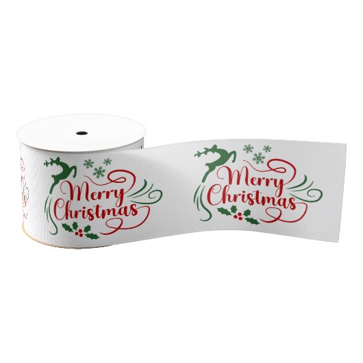Merry Christmas Green Red On White Grosgrain Lint (Spoel)