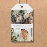 Merry Christmas Green Script 3 foto's Collage Cadeaulabel<br><div class="desc">Elegante vrolijke kerst groene script 3 foto's collage vakantie cadeau label</div>