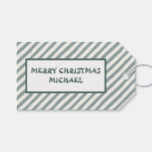 Merry Christmas Green Stripe Gift Label Cadeaulabel (Voorkant (Horizontaal))