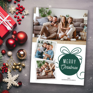 Merry Christmas Green Tree Ornament 3 foto's Feestdagenkaart