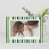 Merry Christmas Green watercolor stripes Feestdagenkaart (Staand voorkant)