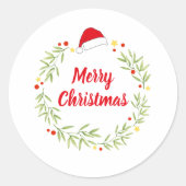 Merry Christmas Green Wreath Happy Holidays Ronde Sticker (Voorkant)