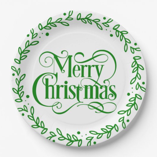 MERRY CHRISTMAS GREEN WREATH PAPIEREN BORDJE (Voorkant)