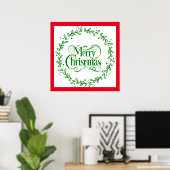 MERRY CHRISTMAS GREEN WREATH POSTER (Thuiskantoor)