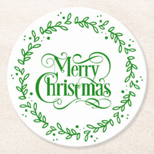 MERRY CHRISTMAS GREEN WREATH RONDE KARTONNEN ONDERZETTER