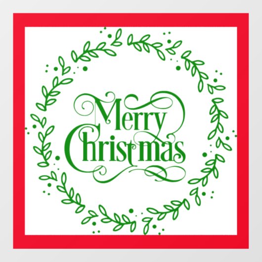 MERRY CHRISTMAS GREEN WREATH WINDOW CLING RAAMSTICKER (Vel)