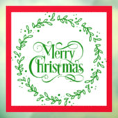 MERRY CHRISTMAS GREEN WREATH WINDOW CLING RAAMSTICKER (Vel 3)