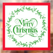 MERRY CHRISTMAS GREEN WREATH WINDOW CLING RAAMSTICKER (Vel 2)