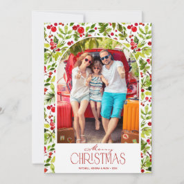 Merry Christmas Greenery and Holly Photo Feestdagenkaart