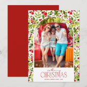 Merry Christmas Greenery and Holly Photo Feestdagenkaart (Voorkant / Achterkant)