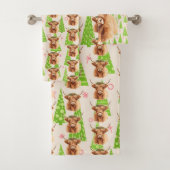 Merry Christmas Greenery Highland Miniature Cow Bad Handdoek (Insitu)