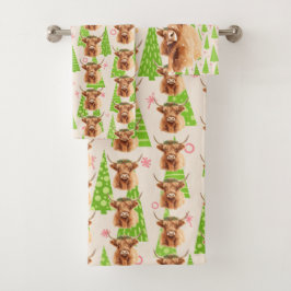 Merry Christmas Greenery Highland Miniature Cow Bad Handdoek