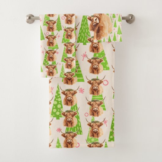 Merry Christmas Greenery Highland Miniature Cow Bad Handdoek (Insitu)