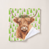 Merry Christmas Greenery Highland Miniature Cow Bad Handdoek (Wasdoekje)