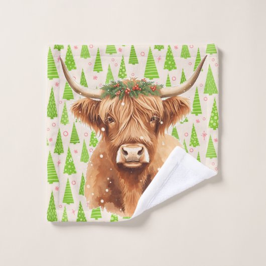 Merry Christmas Greenery Highland Miniature Cow Bad Handdoek (Wasdoekje)