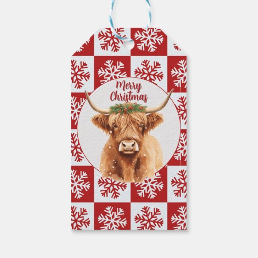 Merry Christmas Greenery Highland Miniature Cow Cadeaulabel (Achterkant)