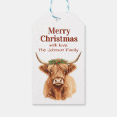 Merry Christmas Greenery Highland Miniature Cow Cadeaulabel (Achterkant)