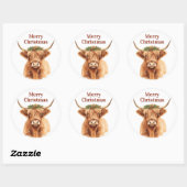 Merry Christmas Greenery Highland Miniature Cow Ronde Sticker (Vel)