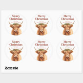 Merry Christmas Greenery Highland Miniature Cow Ronde Sticker (Vel)