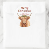Merry Christmas Greenery Highland Miniature Cow Ronde Sticker (Tas)