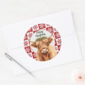 Merry Christmas Greenery Highland Miniature Cow Ronde Sticker (Envelop)