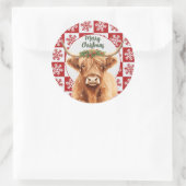 Merry Christmas Greenery Highland Miniature Cow Ronde Sticker (Tas)