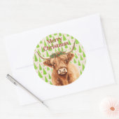 Merry Christmas Greenery Highland Miniature Cow Ronde Sticker (Envelop)