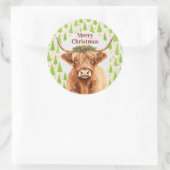 Merry Christmas Greenery Highland Miniature Cow Ronde Sticker (Tas)